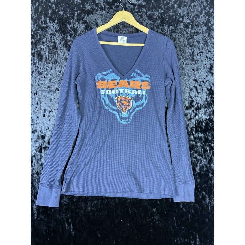NFL Team Apparel Chicago Bears Top Women M Blue Thermal‎ Long Sleeve V Neck